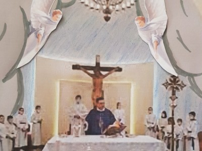 Uredivanje pozadinu oltara u crkvi Srdoci